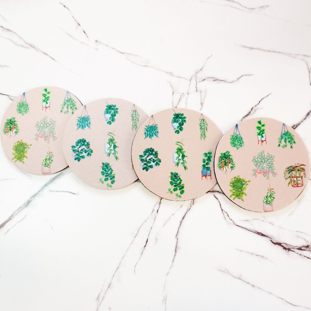 Hoya Plant Fabric Coaster Set - Tan